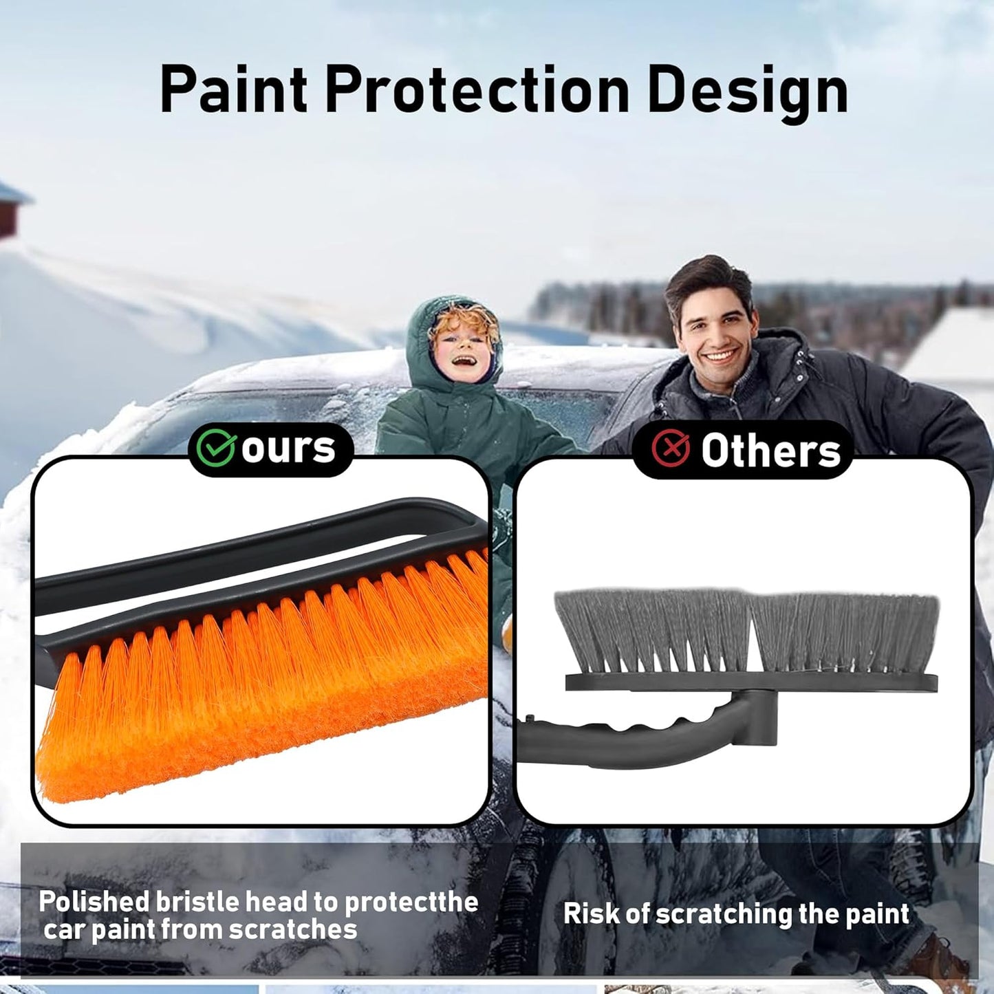 37'' Snow Brush and Ice Scraper for Car Windshield, Aluminum Extendable Snow Removal Tool for Car Window with Foam Grip for SUV Truck Auto Vehicle Winter Accessorie - Orange