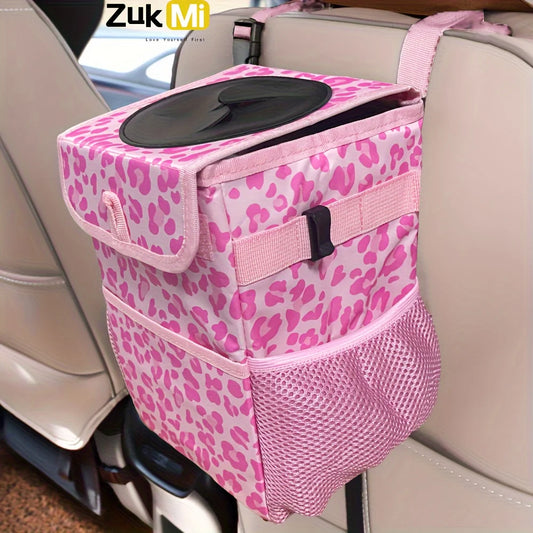 Car Trash Can with Lid and Storage Pockets - Waterproof Car Trash Bag Hanging, Leak-Proof Automotive Garbage Can, Multipurpose C
