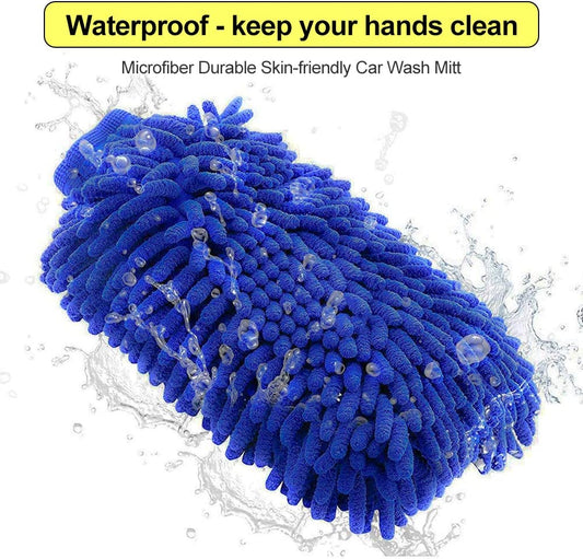 Car Wash Mitt 2 Pack - Large Microfiber Cleaning Gloves, Premium Chenille Scratch-Free Washing Kit, Waterproof Winter Accessories