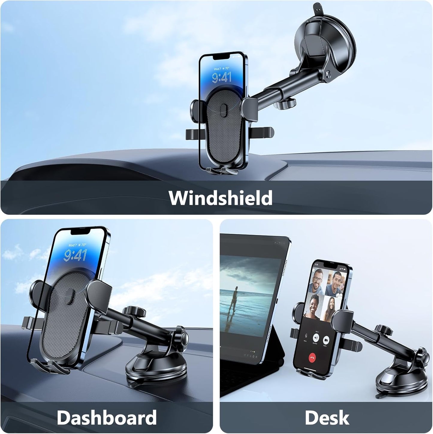Car Phone Holder, Phone Holders for Your Car with Suction Cup Base, Universal Powerful Suction Cell Phone Car Mount for Dashboard, Automobile Phone Mount Car for Iphone Samsung Smartphones