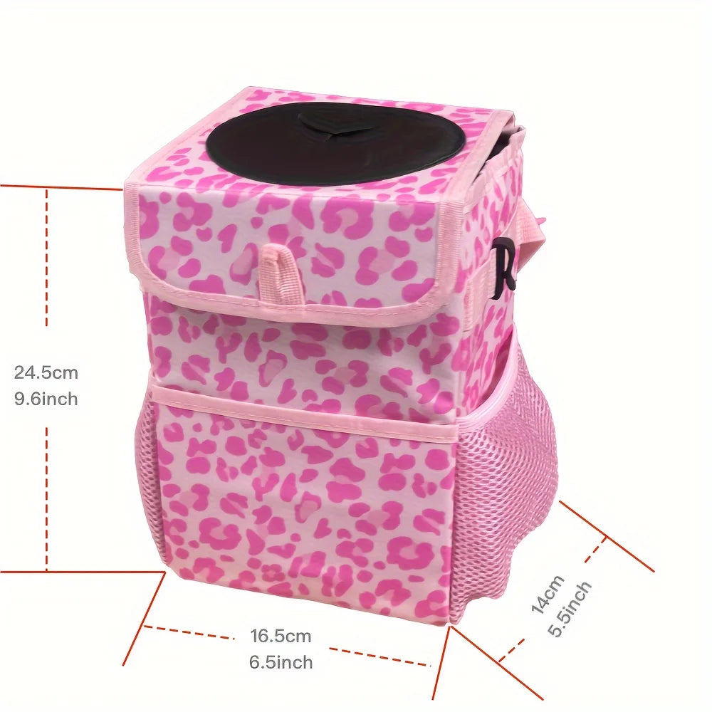 Car Trash Can with Lid and Storage Pockets - Waterproof Car Trash Bag Hanging, Leak-Proof Automotive Garbage Can, Multipurpose C