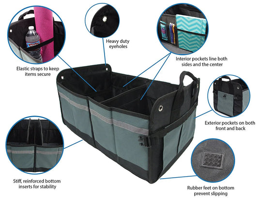 Collapsible Trunk Organizer Folding Cargo Car Storage, 12 Interior Pockets Black