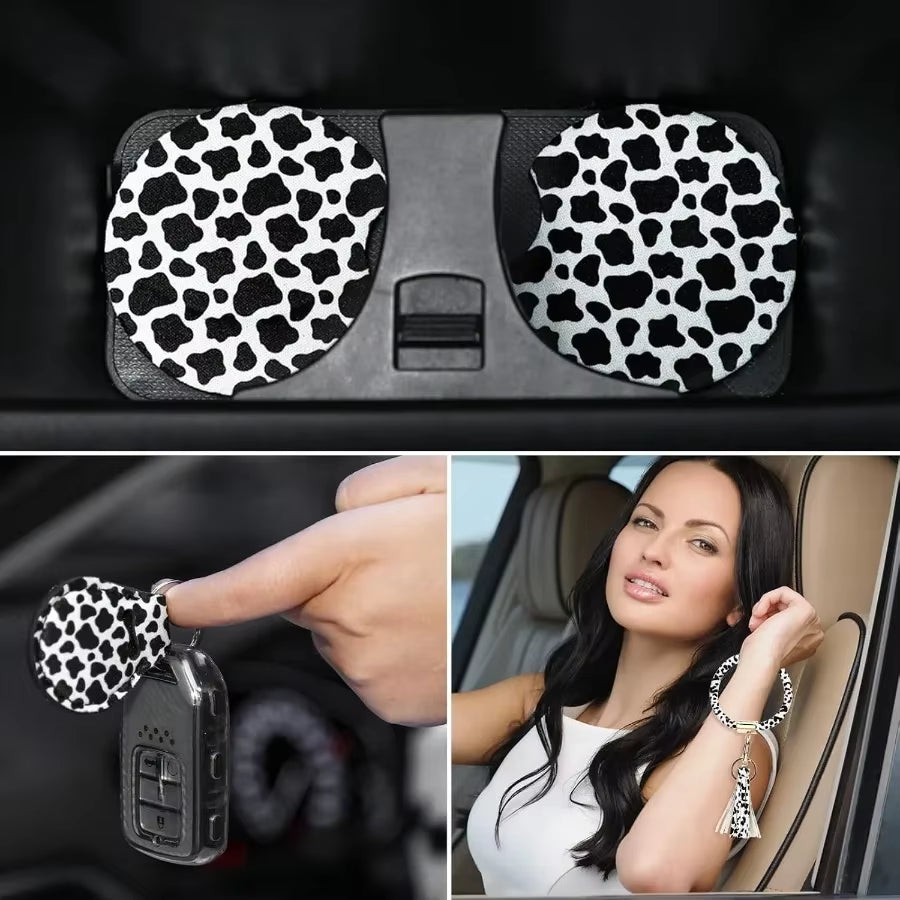 10 Pieces Cow Print Car Accessories Set Cow Fluffy Plush Steering Wheel Cover Shift Cover Handbrake Pad Cup Seat Belt Pad Brace