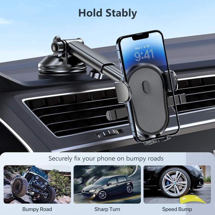 Car Phone Holder, Phone Holders for Your Car with Suction Cup Base, Universal Powerful Suction Cell Phone Car Mount for Dashboard, Automobile Phone Mount Car for Iphone Samsung Smartphones