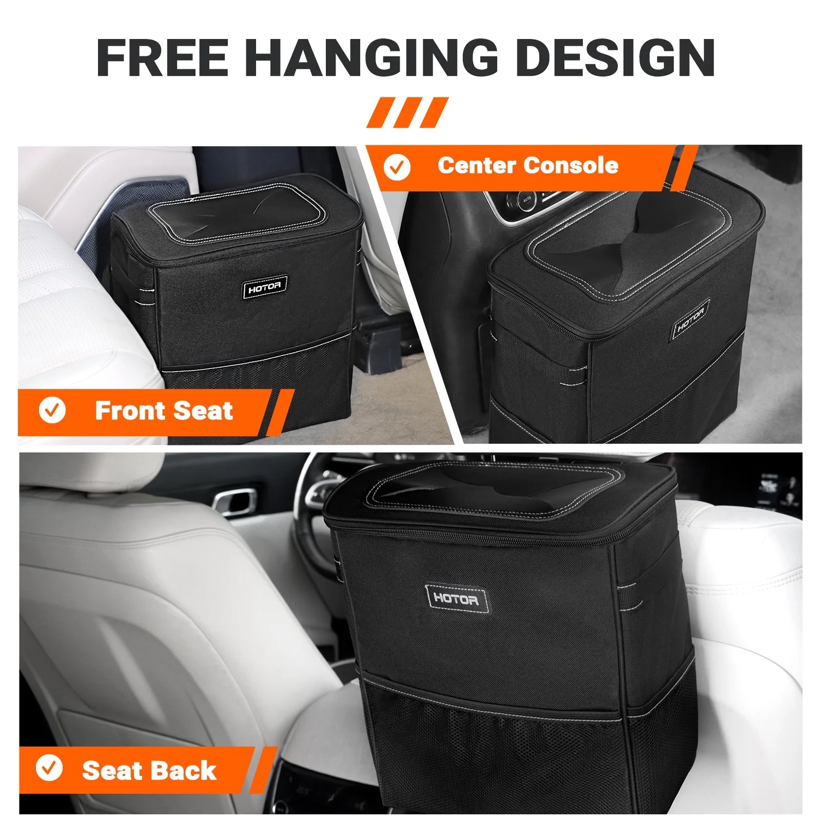 Car Trash Can with Lid, Leak-Proof Car Garbage Can with Mesh Pockets, Car Accessories