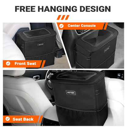 Car Trash Can with Lid, Leak-Proof Car Garbage Can with Mesh Pockets, Car Accessories