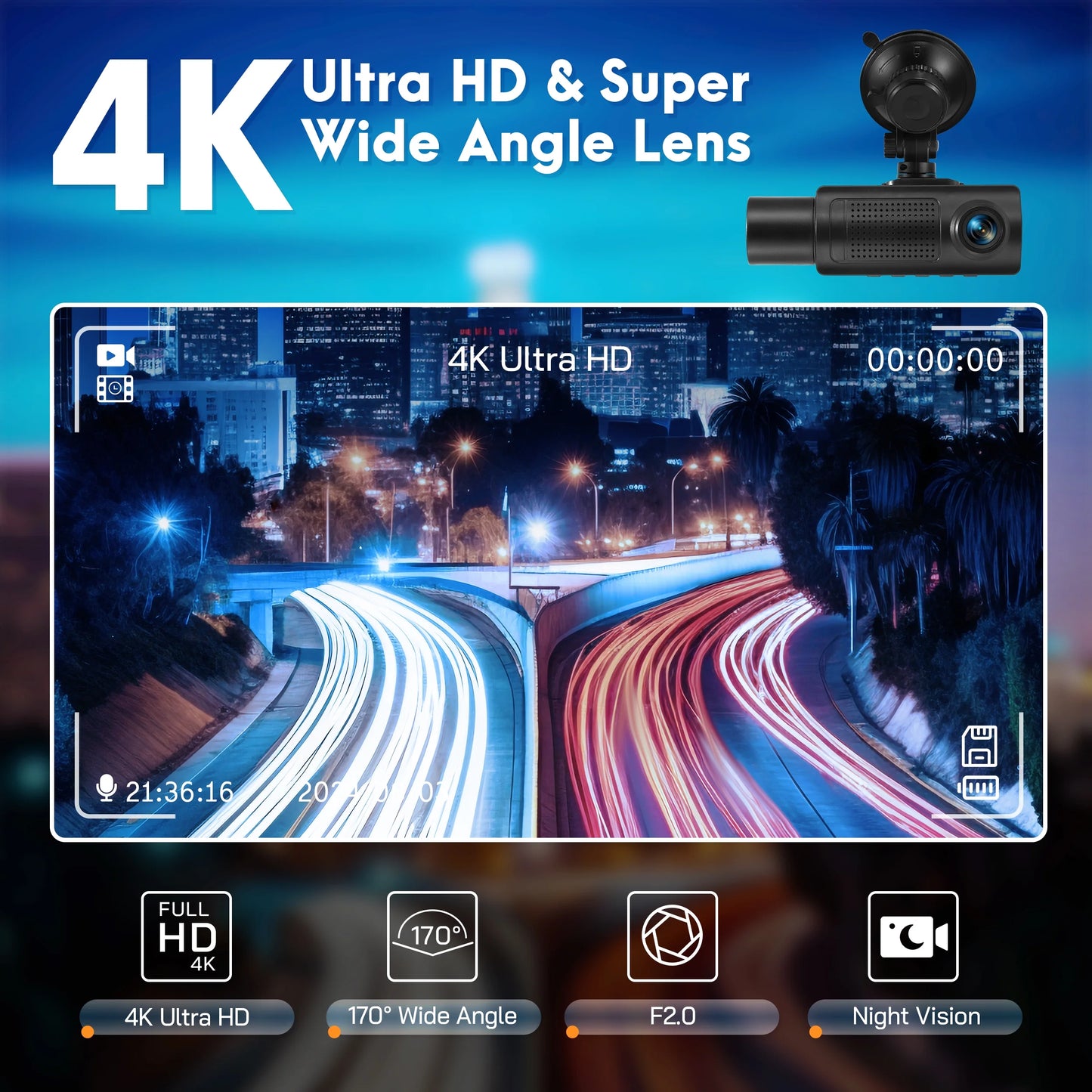 Dash Cam,3 Channel Dash Cam 4K+720P Dash Cam Front and inside Dash Camera with 64GB Card,Night Vision,G-Sensor,24Hr Parking,Triple Car Camera with IR Night Vision