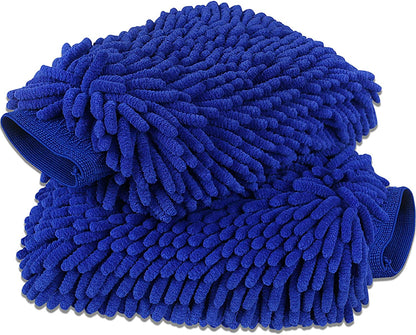 Car Wash Mitt 2 Pack - Large Microfiber Cleaning Gloves, Premium Chenille Scratch-Free Washing Kit, Waterproof Winter Accessories