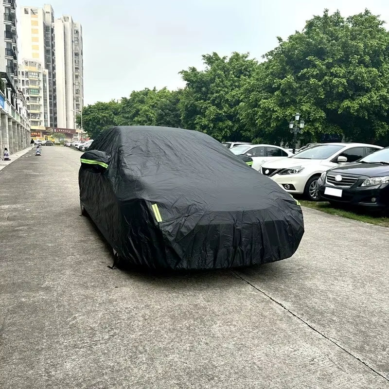 Car Cover Full Exterior Black Auto Cover Sunshade Dustproof Protection with Reflective Strips Universal for Hatchback Sedan SUV