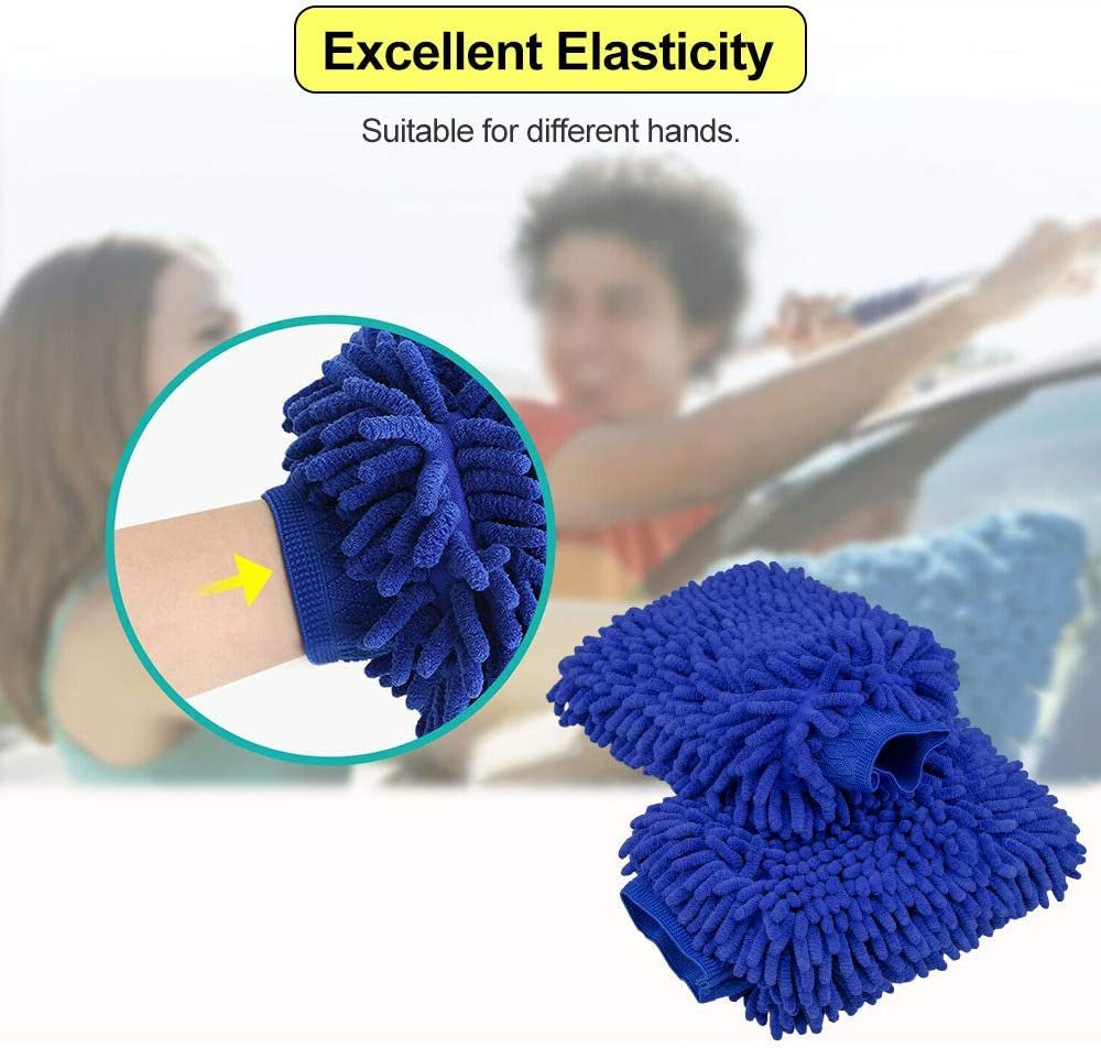 Car Wash Mitt 2 Pack - Large Microfiber Cleaning Gloves, Premium Chenille Scratch-Free Washing Kit, Waterproof Winter Accessories