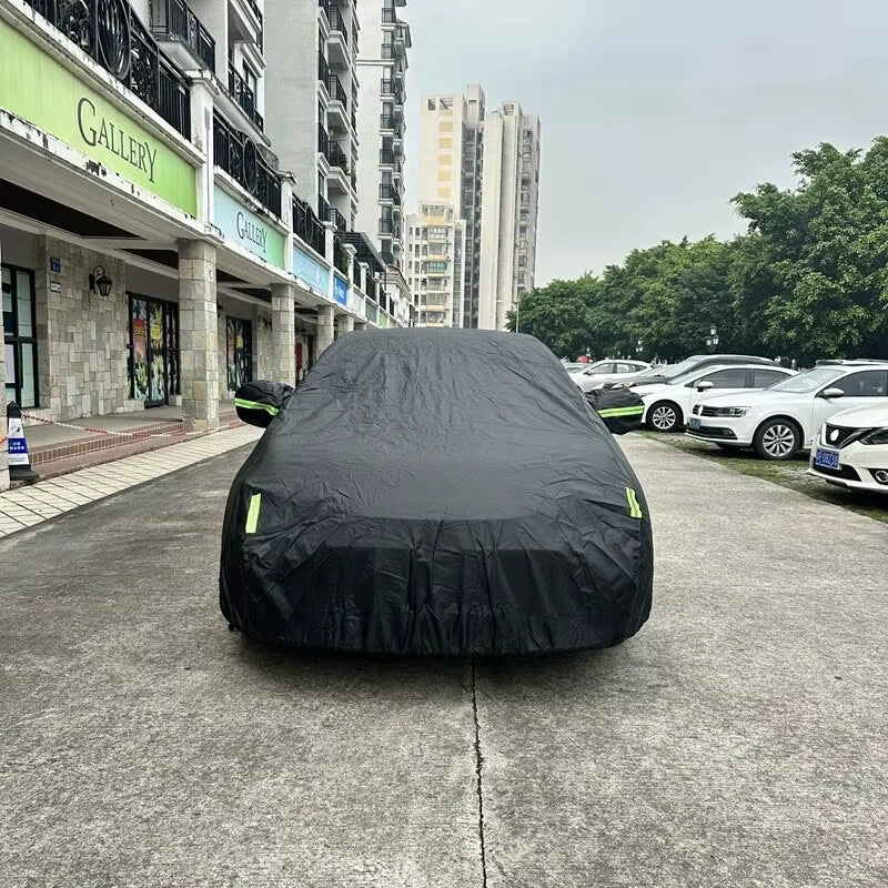 Car Cover Full Exterior Black Auto Cover Sunshade Dustproof Protection with Reflective Strips Universal for Hatchback Sedan SUV