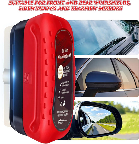 Automotive Oil Film Cleaning Brush, Upgraded Antifog & Rainproof Glass Cleaning Board, Reusable Glass Oil Film Remover for Car Windows & Windshields (Red)