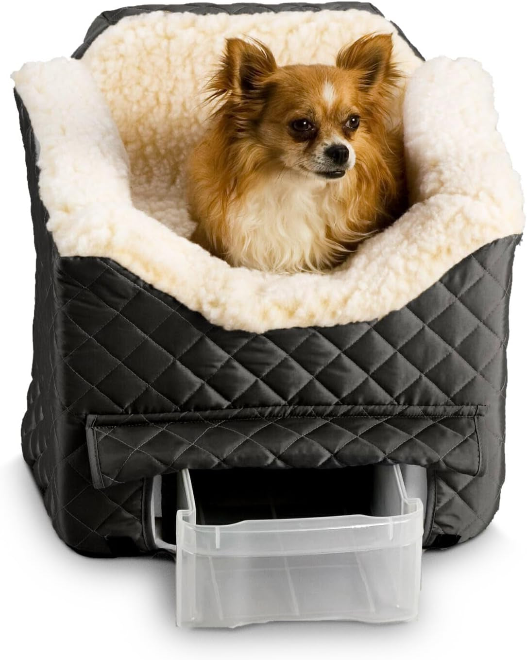 Dog Car Seat with Storage Tray: Lookout II Car Seat for Small Dogs 0-15 Lbs, Size: Small, Fabric: Black Quilted, Pet Car Seat to Alleviate Car Sickness for Dogs, Removable Washable Cover