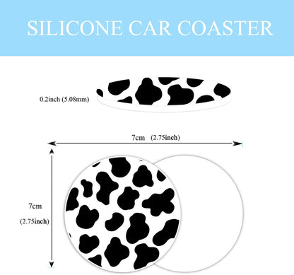 Black and White Cow Print Steering Wheel Cover Anti-Slip and Practical 14.5-15 Inch Universal Car Steering Wheel Cover with 2 Pieces Car Coasters Suitable for Men Women
