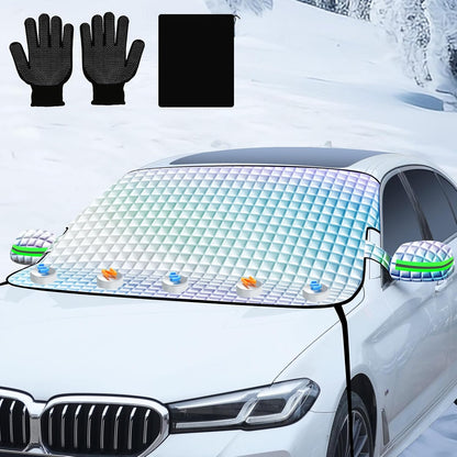 Windshield Snow Cover for Car SUV, Heavy Duty Waterproof Ice Shield with Mirror Flaps, Anti-Hail Frost, All Weather Exterior Protector for Winter Snow Rain Sun UV, Fits Most Vehicles