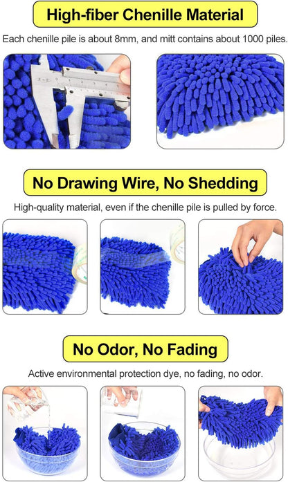 Car Wash Mitt 2 Pack - Large Microfiber Cleaning Gloves, Premium Chenille Scratch-Free Washing Kit, Waterproof Winter Accessories