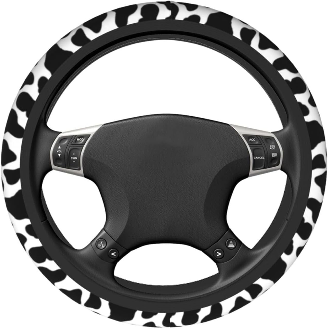 Black and White Cow Print Steering Wheel Cover Anti-Slip and Practical 14.5-15 Inch Universal Car Steering Wheel Cover with 2 Pieces Car Coasters Suitable for Men Women