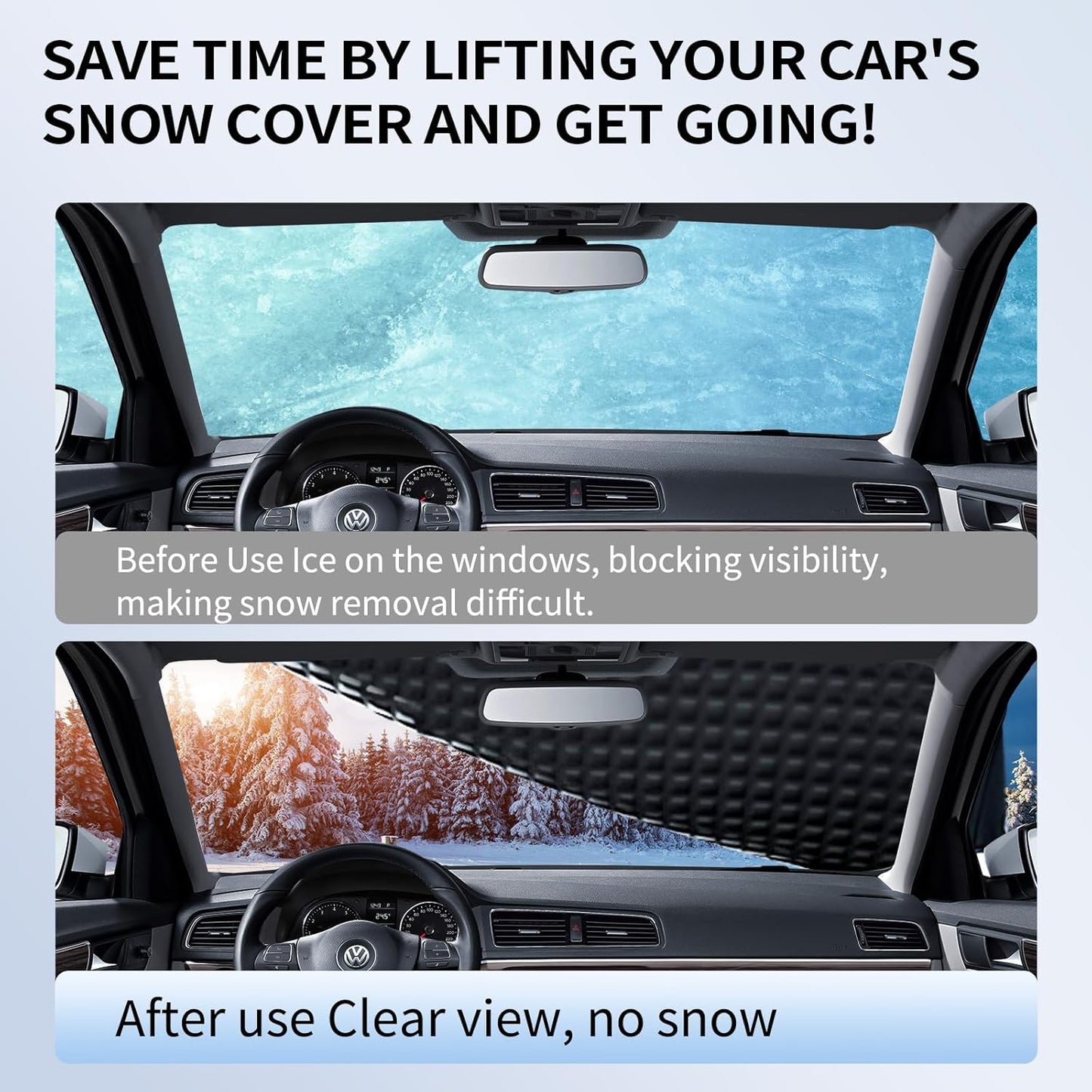 Windshield Snow Cover for Car SUV, Heavy Duty Waterproof Ice Shield with Mirror Flaps, Anti-Hail Frost, All Weather Exterior Protector for Winter Snow Rain Sun UV, Fits Most Vehicles