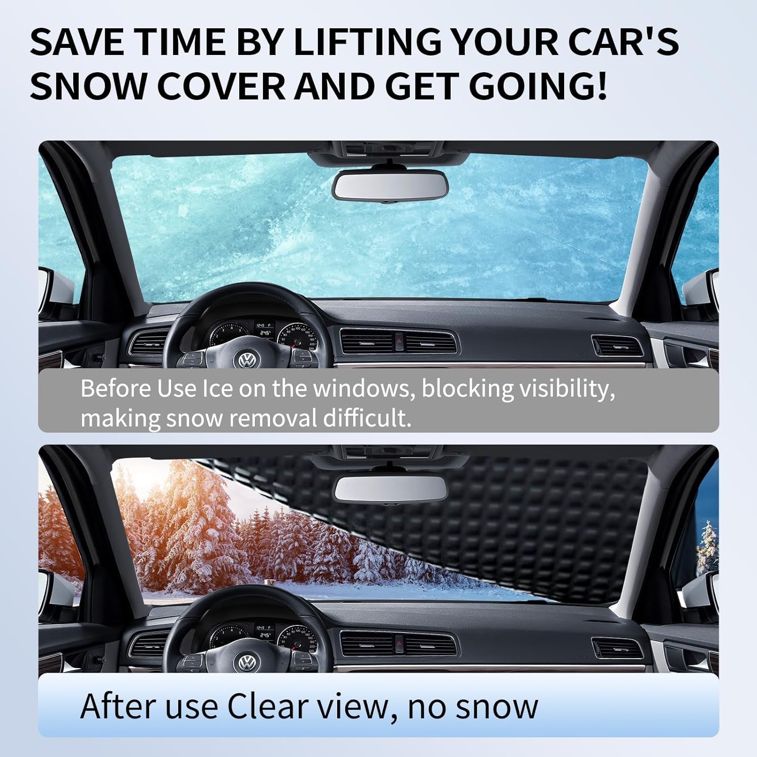 Windshield Snow Cover for Car SUV, Heavy Duty Waterproof Ice Shield with Mirror Flaps, Anti-Hail Frost, All Weather Exterior Protector for Winter Snow Rain Sun UV, Fits Most Vehicles