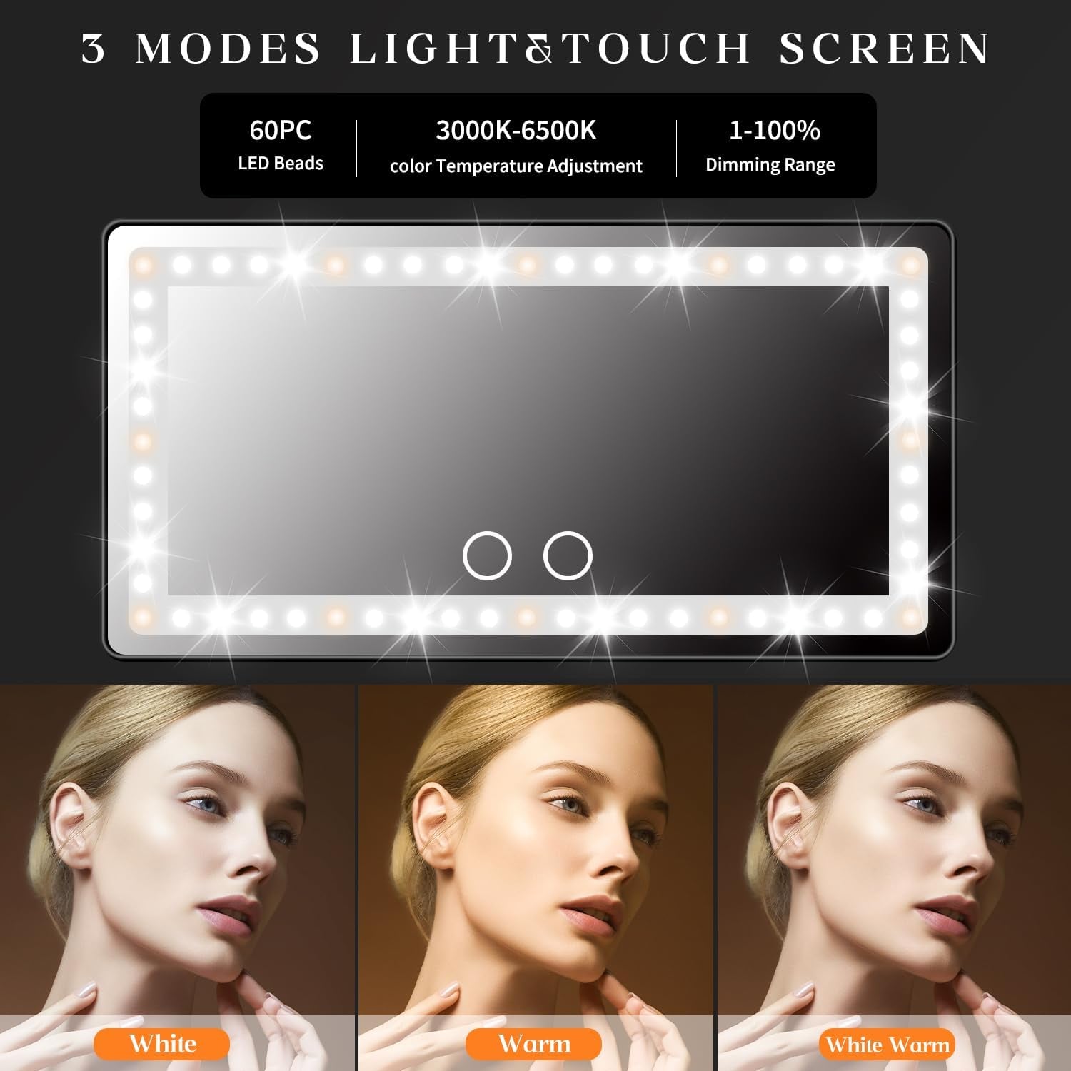 Led Sun Visor Vanity Mirror,Rechargeable Car Makeup Mirror with 3 Light Modes & 60 Leds, Dimmable Touch Screen,Car Accessories for Women Girl,Universal for SUV