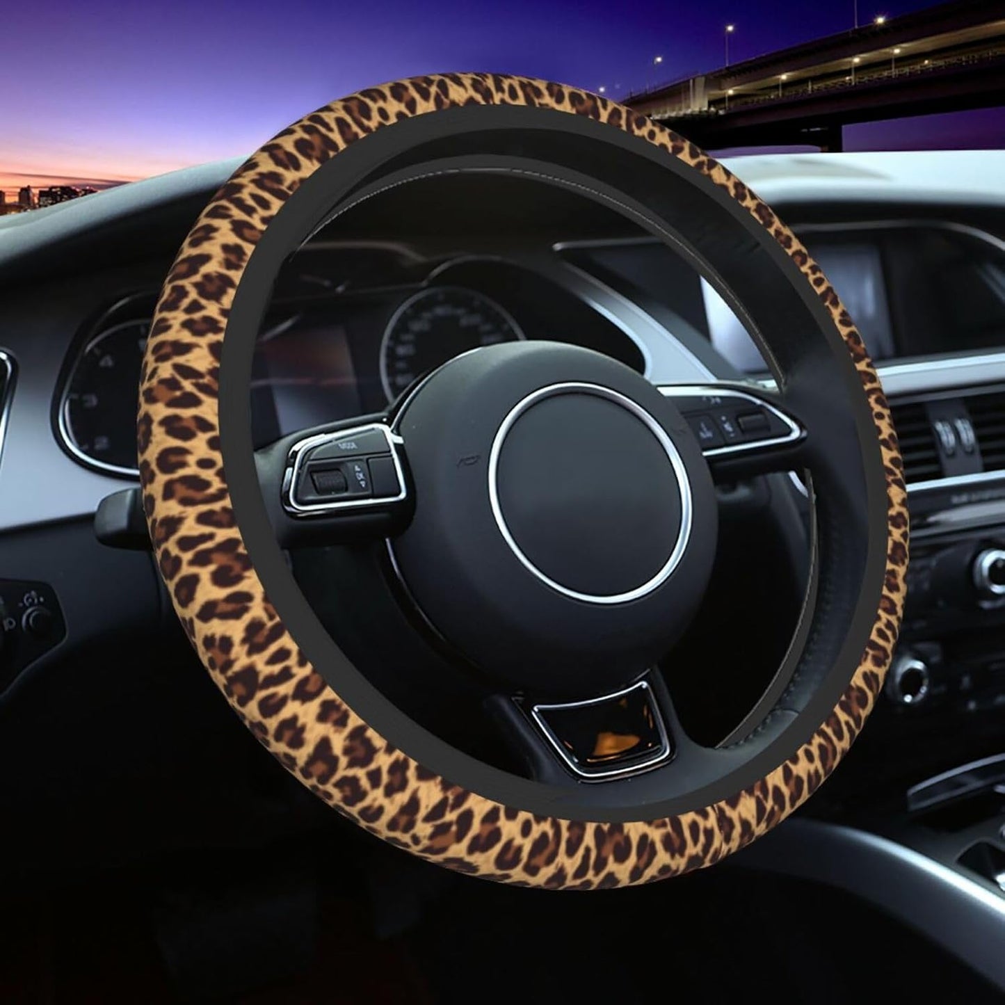 Leopard Steering Wheel Covers Non Slip Neoprene Steering Wheel Protector Cover Universal 15 Inch for Men Women