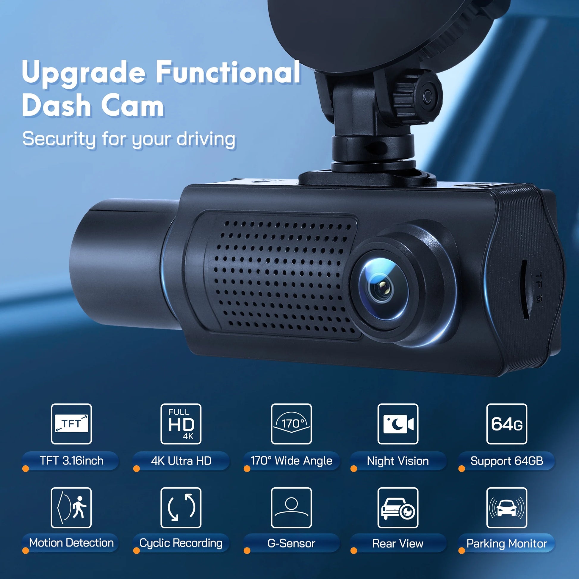 Dash Cam,3 Channel Dash Cam 4K+720P Dash Cam Front and inside Dash Camera with 64GB Card,Night Vision,G-Sensor,24Hr Parking,Triple Car Camera with IR Night Vision