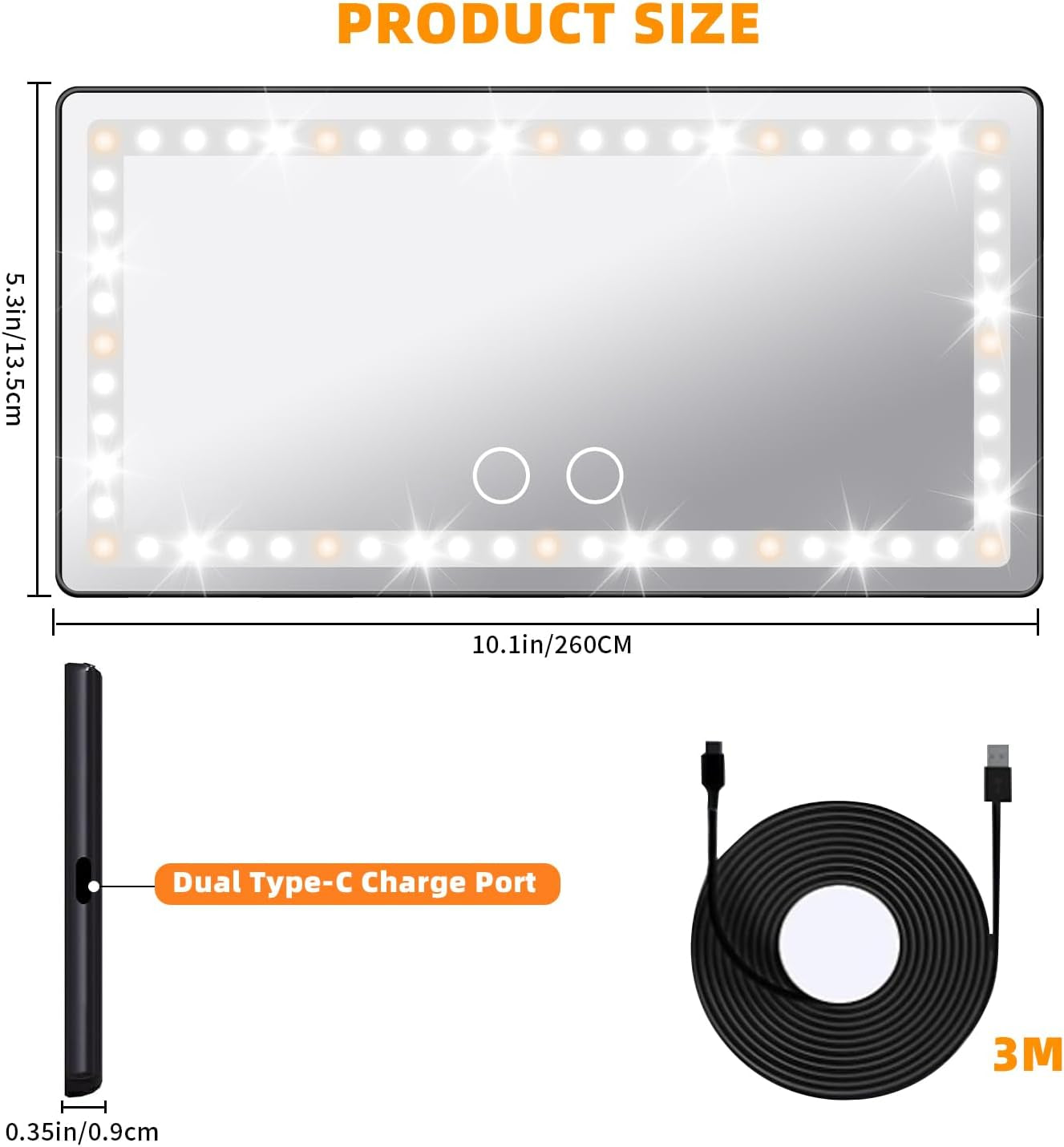 Led Sun Visor Vanity Mirror,Rechargeable Car Makeup Mirror with 3 Light Modes & 60 Leds, Dimmable Touch Screen,Car Accessories for Women Girl,Universal for SUV