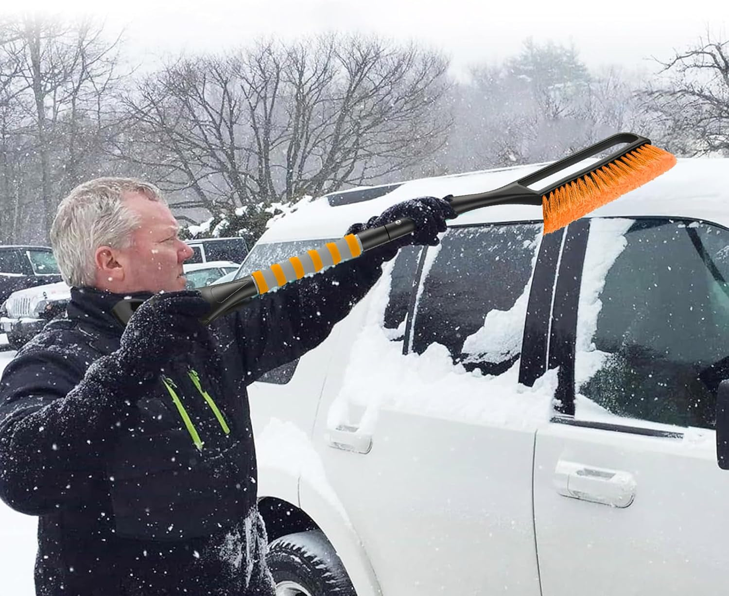 37'' Snow Brush and Ice Scraper for Car Windshield, Aluminum Extendable Snow Removal Tool for Car Window with Foam Grip for SUV Truck Auto Vehicle Winter Accessorie - Orange