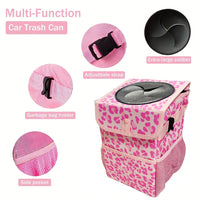 Car Trash Can with Lid and Storage Pockets - Waterproof Car Trash Bag Hanging, Leak-Proof Automotive Garbage Can, Multipurpose C