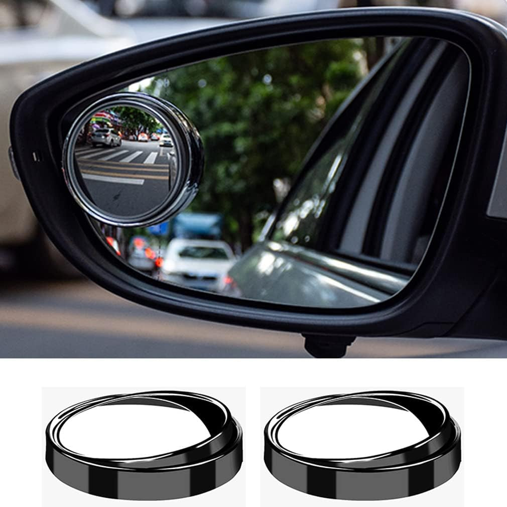 2PCS Small Blind Spot Mirror,2" round HD Glass Convex Rear View Mirror,Strong Adhesive Mirror for Car, Van, SUV and Trucks (2"(50Mm), Black Frame)