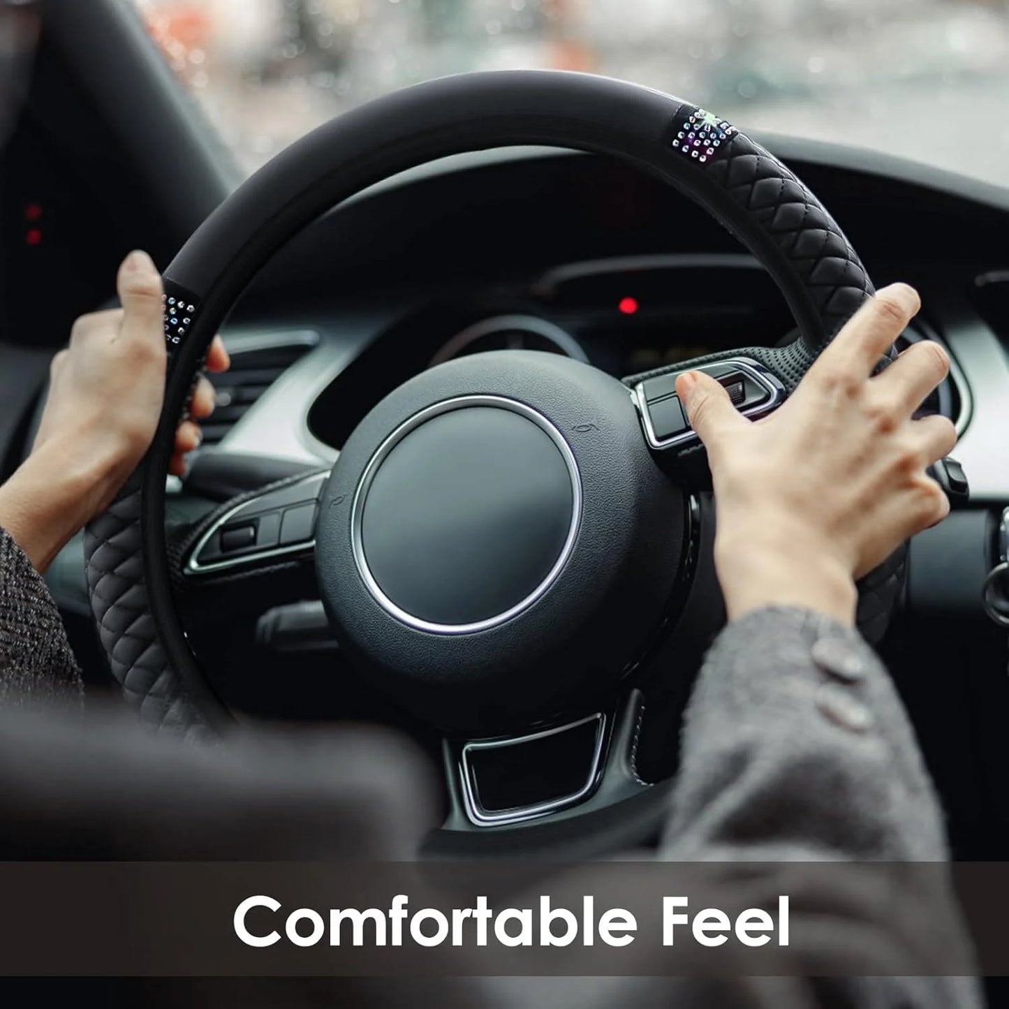 Leather Car  with Anti-Slip Lining, Universal 15 Inch, Black