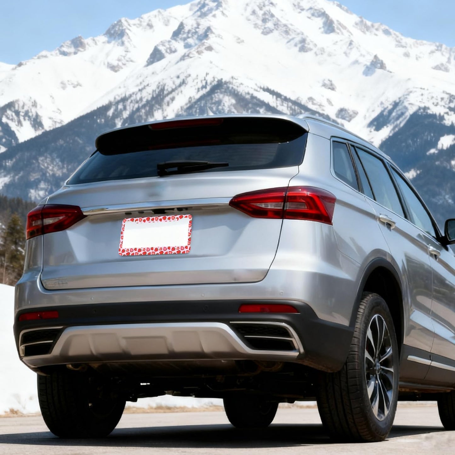 Cute Strawberry License Plate Frames 2 Pack 2 Holes Aluminum License Plate Cover with 2 Pcs Car Coasters and Screw and Black Screw Caps for Girl Women Men Gifts