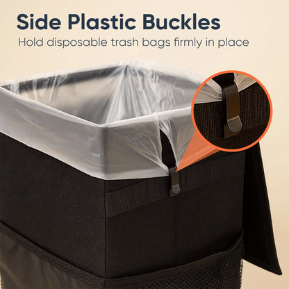 Car Trash Can with Lid, 3 Gallon/11.5L Leak-Proof Trash Bin Car Garbage Can with Mesh Pockets,Waterproof Collapsible Car Organizer Hanging for Back/Front Seat/Console