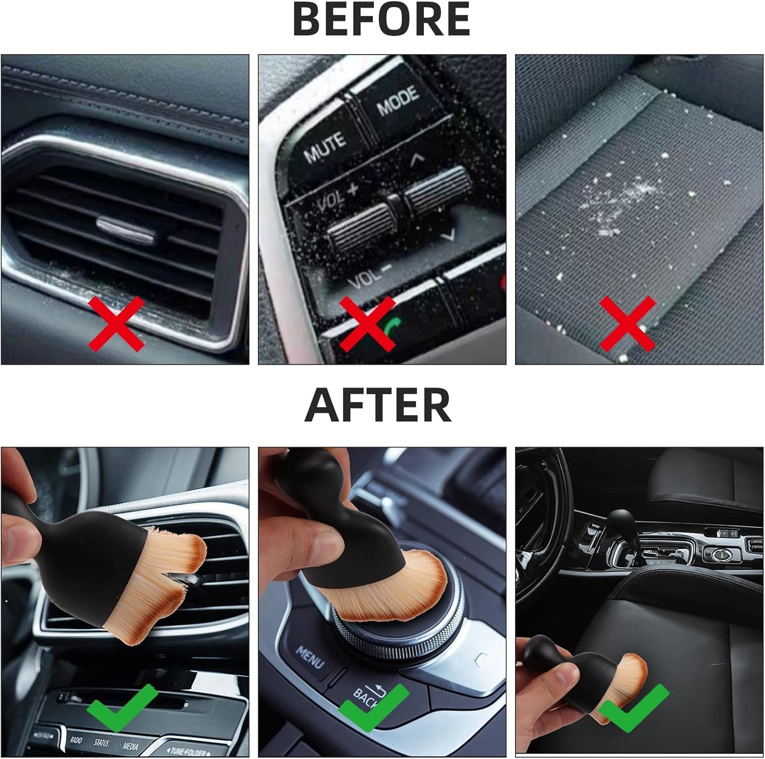 2 PCS Woobrooch Car Interior Dust Sweeping Soft Brush, Woobrooch Zabernim Car Detailing Brush,Scratch Free Curved Brushes with Case for Cleaning Engine Compartment, Dashboard, Electronics