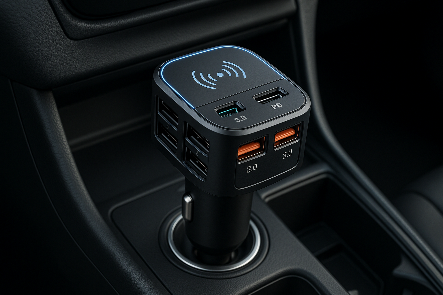 a muti purpose car charger plugged into a car