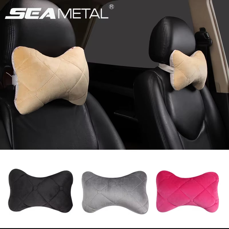 Car Neck Pillow Cotton Seat Headrest Universal Car Neckrest Support Breathable Fabric Cover Relieve Soreness for Travel