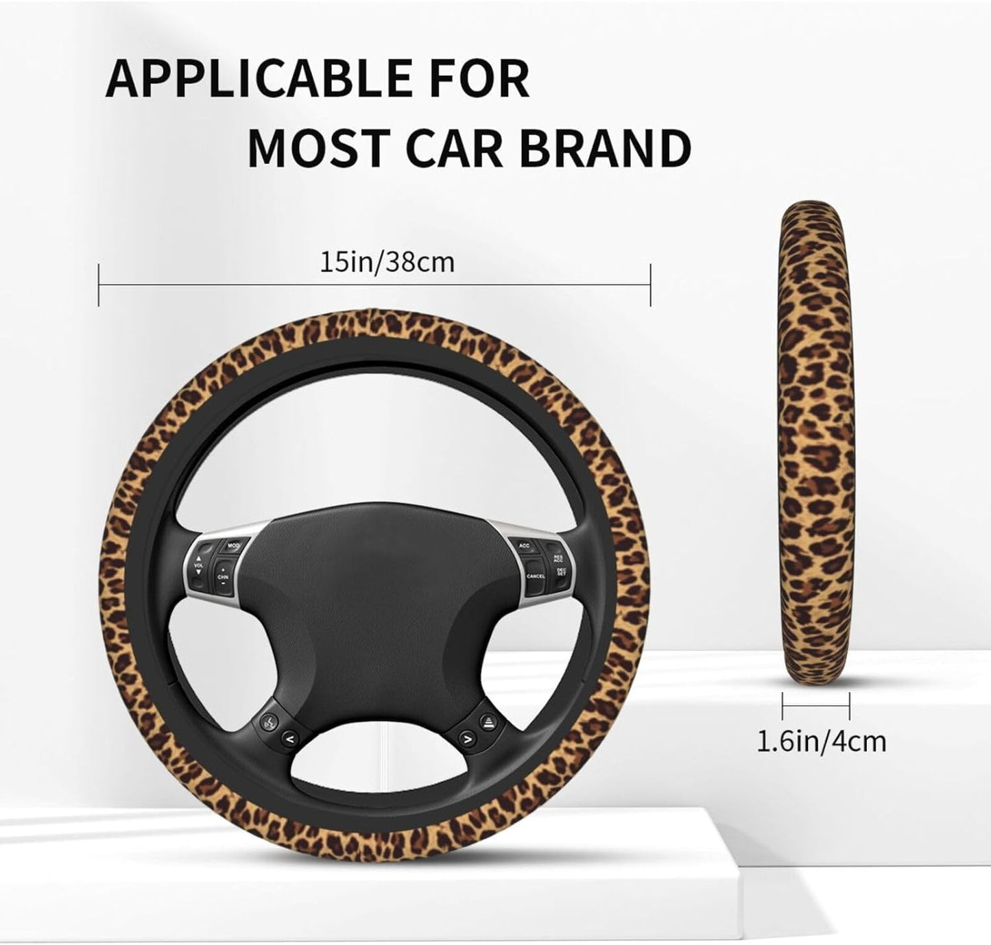 Leopard Steering Wheel Covers Non Slip Neoprene Steering Wheel Protector Cover Universal 15 Inch for Men Women