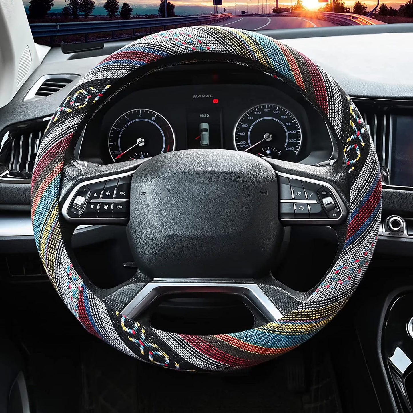 Bohemian Steering Wheel Cover, 15 Inches  Car Steering Wheel Cover Universal Fit for Men & Women Colorful