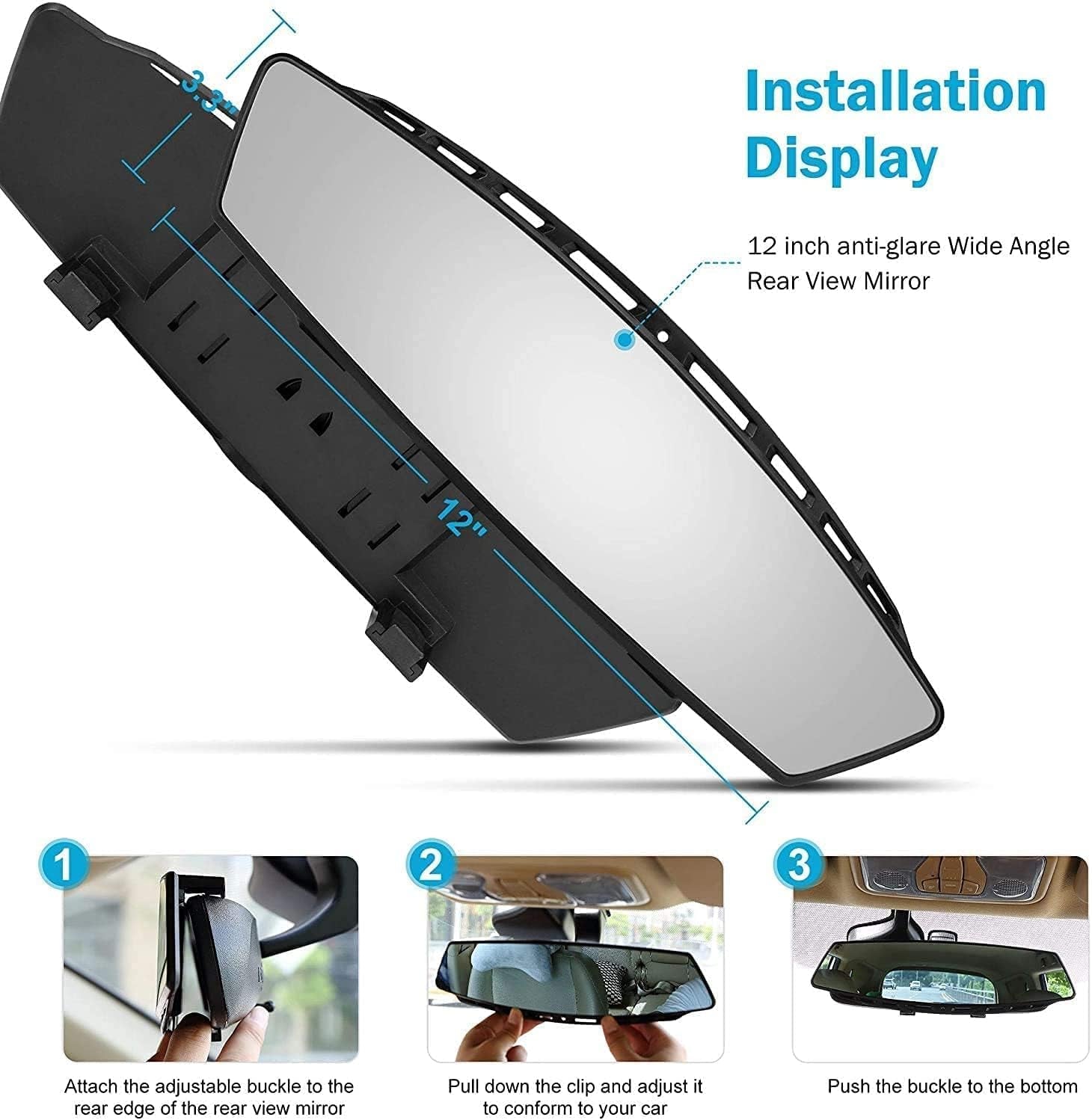 Verivue Universal Panoramic 12-Inch Rear View Mirror, Anti-Glare Wide Angle Car Mirror, Rearview Mirrors Accessory for Baby Rear-Facing, Tint Flat Mirrors for Cars and Suvs.