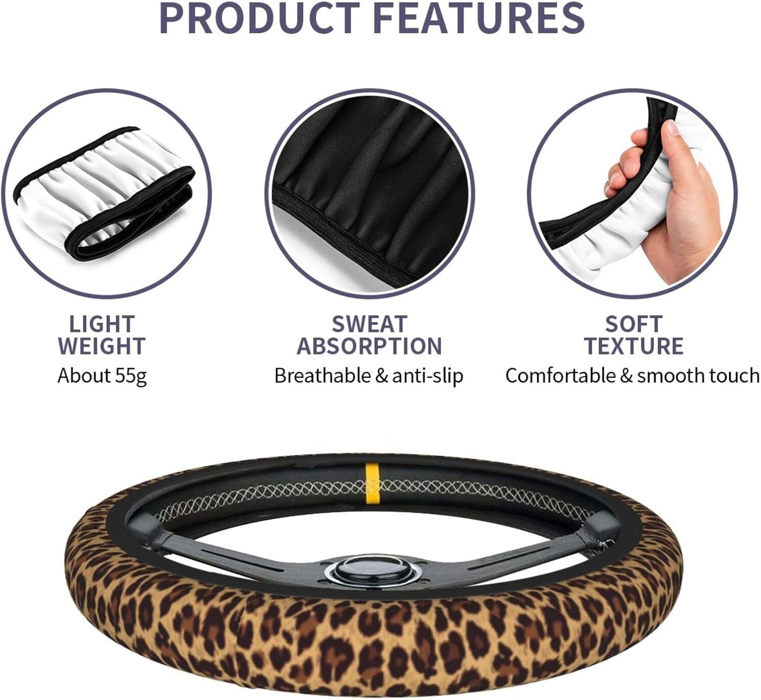Leopard Steering Wheel Covers Non Slip Neoprene Steering Wheel Protector Cover Universal 15 Inch for Men Women