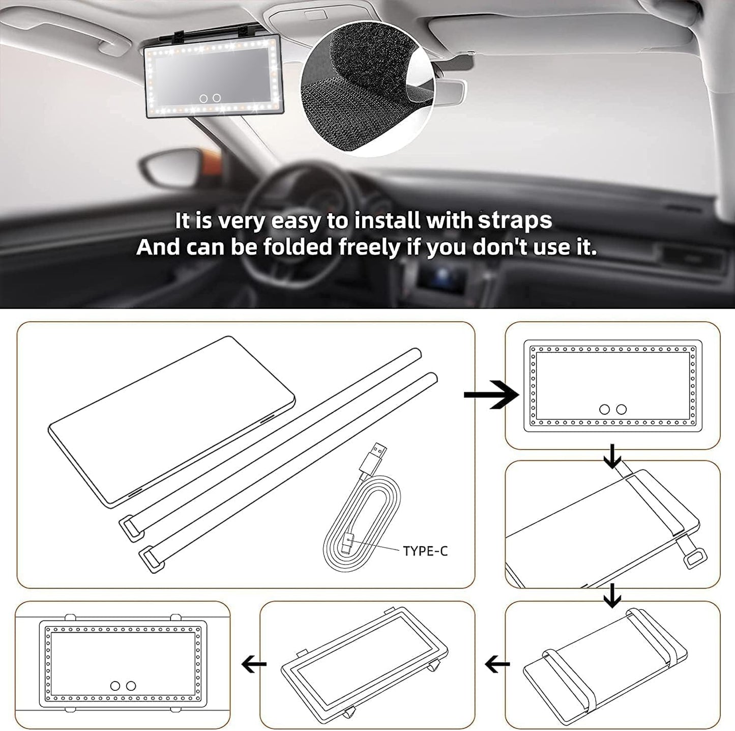 Led Sun Visor Vanity Mirror,Rechargeable Car Makeup Mirror with 3 Light Modes & 60 Leds, Dimmable Touch Screen,Car Accessories for Women Girl,Universal for SUV