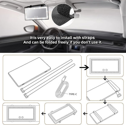 Led Sun Visor Vanity Mirror,Rechargeable Car Makeup Mirror with 3 Light Modes & 60 Leds, Dimmable Touch Screen,Car Accessories for Women Girl,Universal for SUV