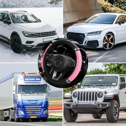 Bling Car Steering Wheel Cover, 15 Inch Rhinestones Soft Leather Elastic Steering Wheel Protector, Sparkly Crystal Diamond for Women Girls, Car Interior Accessories for Most Cars (Pink)