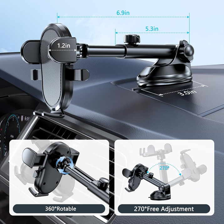 Car Phone Holder, Phone Holders for Your Car with Suction Cup Base, Universal Powerful Suction Cell Phone Car Mount for Dashboard, Automobile Phone Mount Car for Iphone Samsung Smartphones