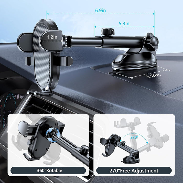 Car Phone Holder, Phone Holders for Your Car with Suction Cup Base, Universal Powerful Suction Cell Phone Car Mount for Dashboard, Automobile Phone Mount Car for Iphone Samsung Smartphones