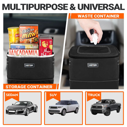 Car Trash Can with Lid, Leak-Proof Car Garbage Can with Mesh Pockets, Car Accessories