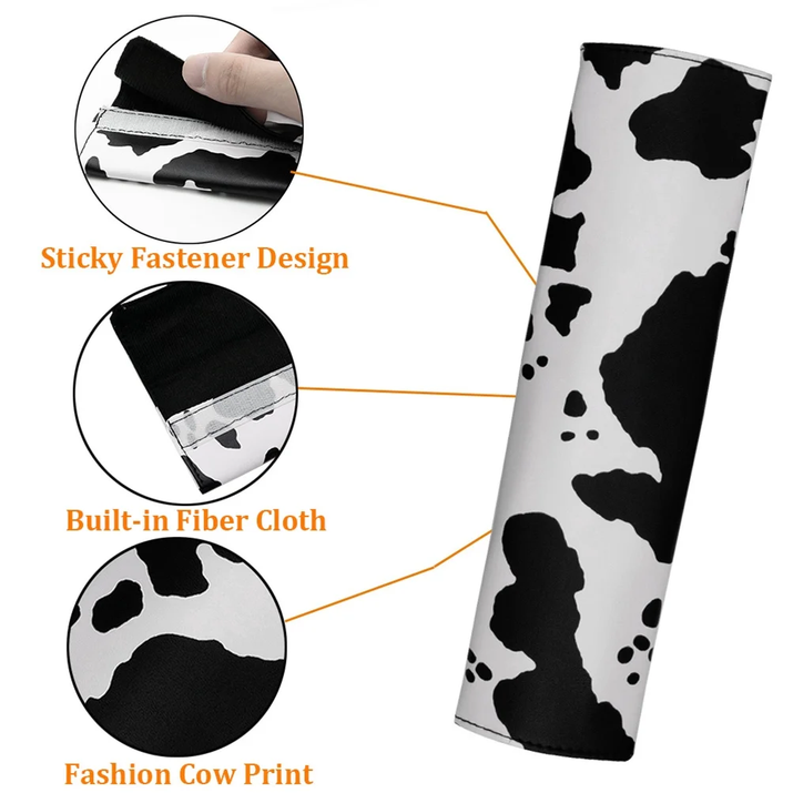 Cow Print Steering Wheel Cover and 2 Pack Seat Belt Shoulder Pad Non Slip Universal 14.5