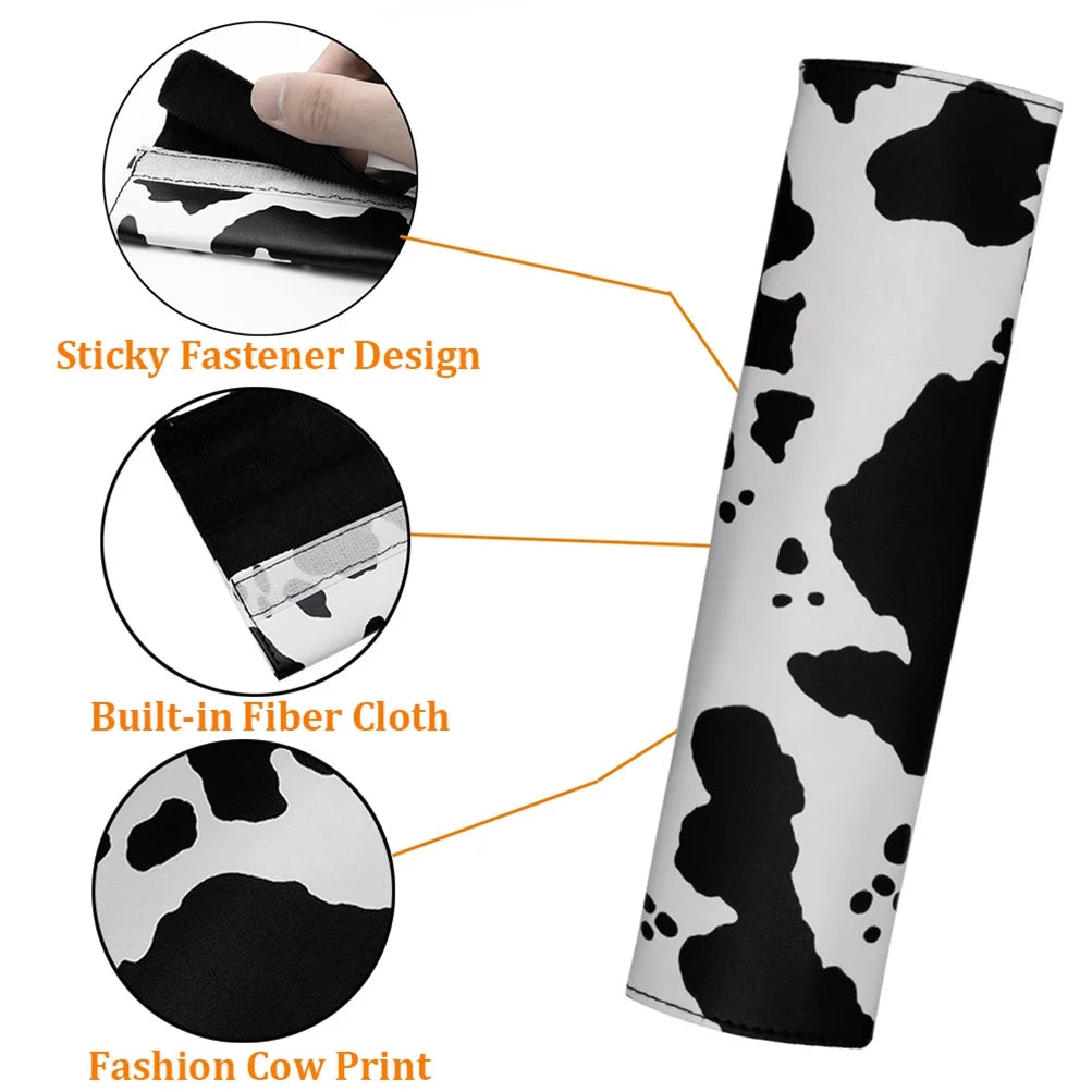 Cow Print Steering Wheel Cover and 2 Pack Seat Belt Shoulder Pad Non Slip Universal 14.5" to 15"