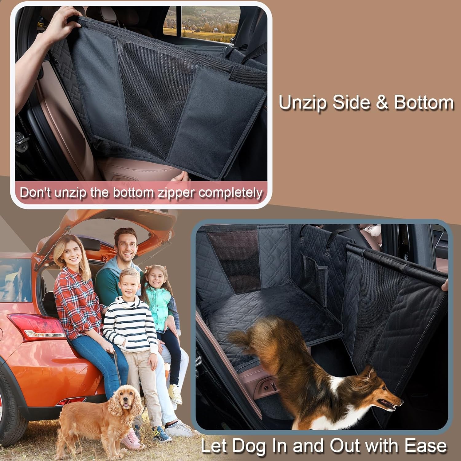 Car Seat for Large Medium Dogs, Back Seat Extender for Pets, Waterproof Nonslip Dog Carseat, Hammock Pet Carrier with Hard Sides and Bottom Great for Active Dogs Fit for Cars Suvs Trucks