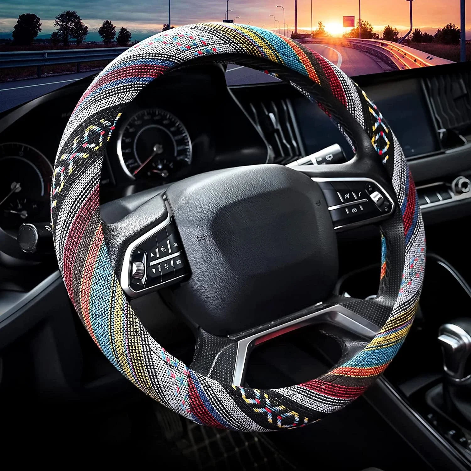Bohemian Steering Wheel Cover, 15 Inches  Car Steering Wheel Cover Universal Fit for Men & Women Colorful